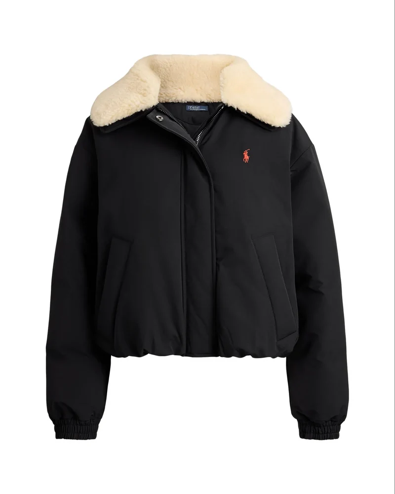Daunen-Pufferjacke mit Teddykragen