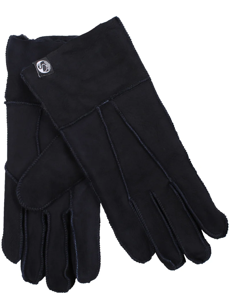 No Waste Sheepskin Finger Gloves Navy