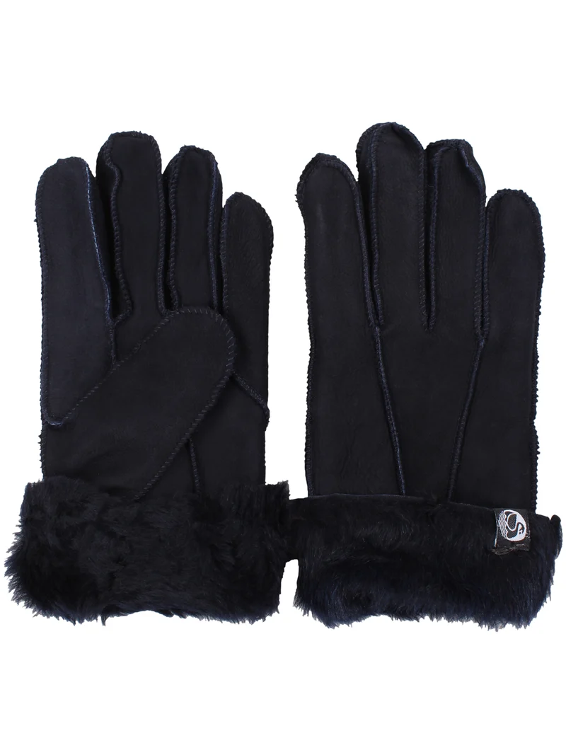 No Waste Sheepskin Finger Gloves Navy