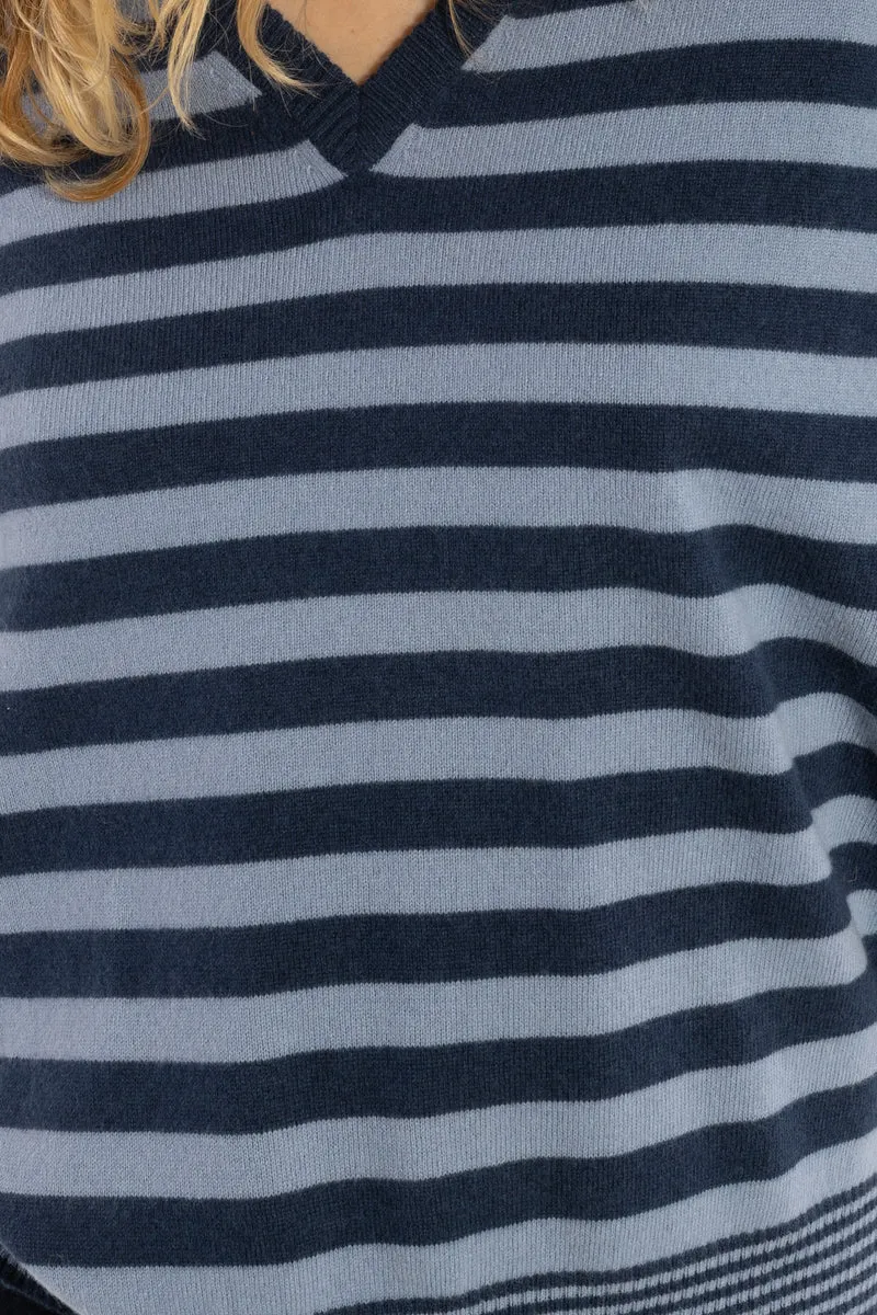 Danenote Merino Wool Sweater Porcelaine/Dark Grey Blue
