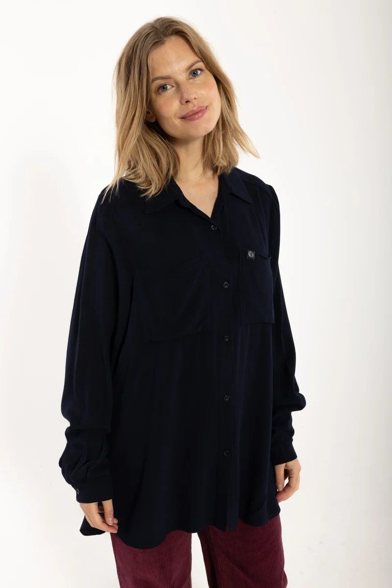 Danekierkegaard Wool-Mix Long Shirt Dark Navy