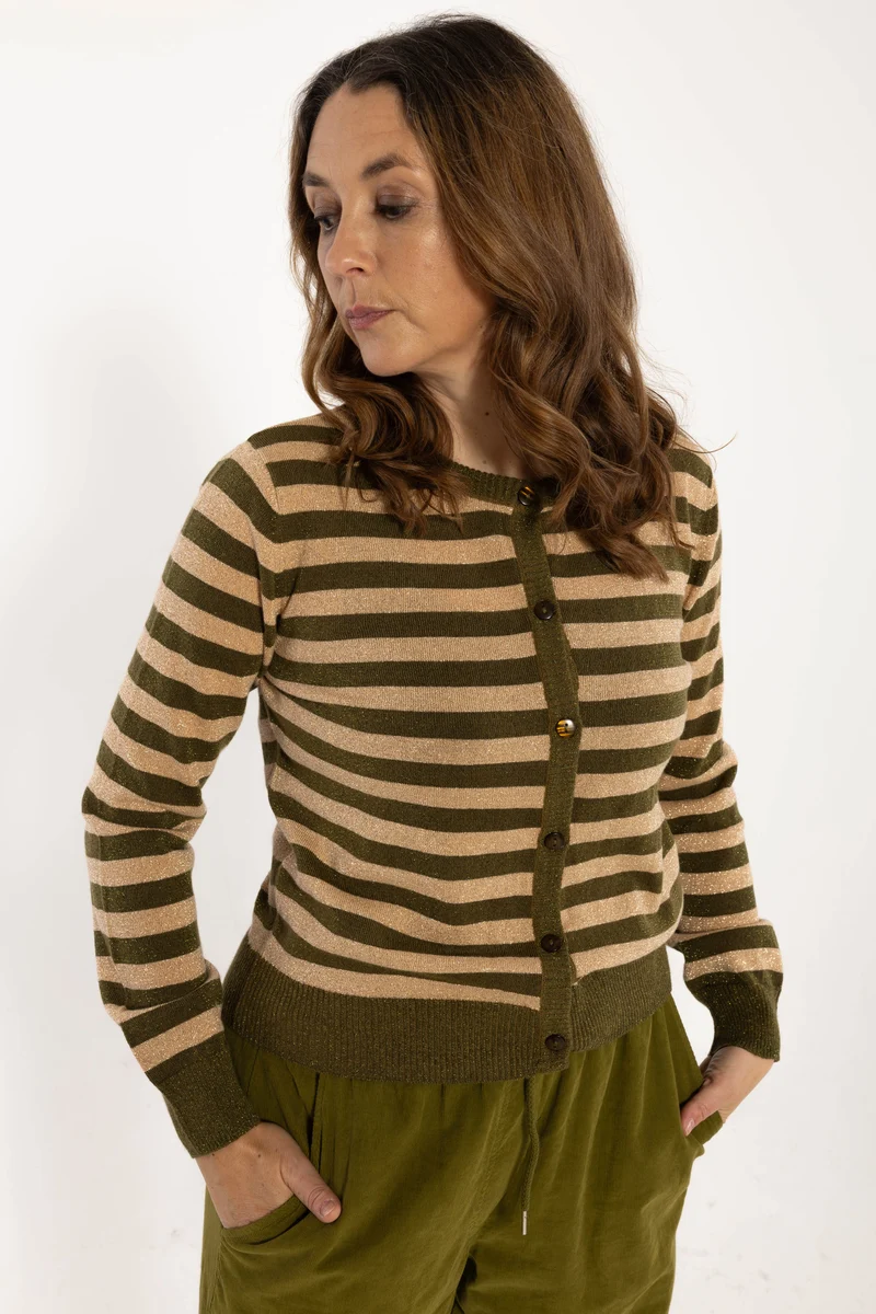 Danesaga Glitter Cardigan Dark Olive/Nougat