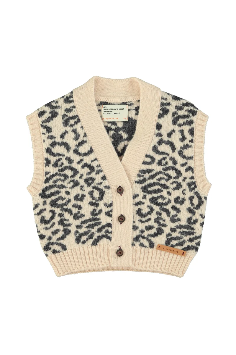Knitted waistcoat black animal print