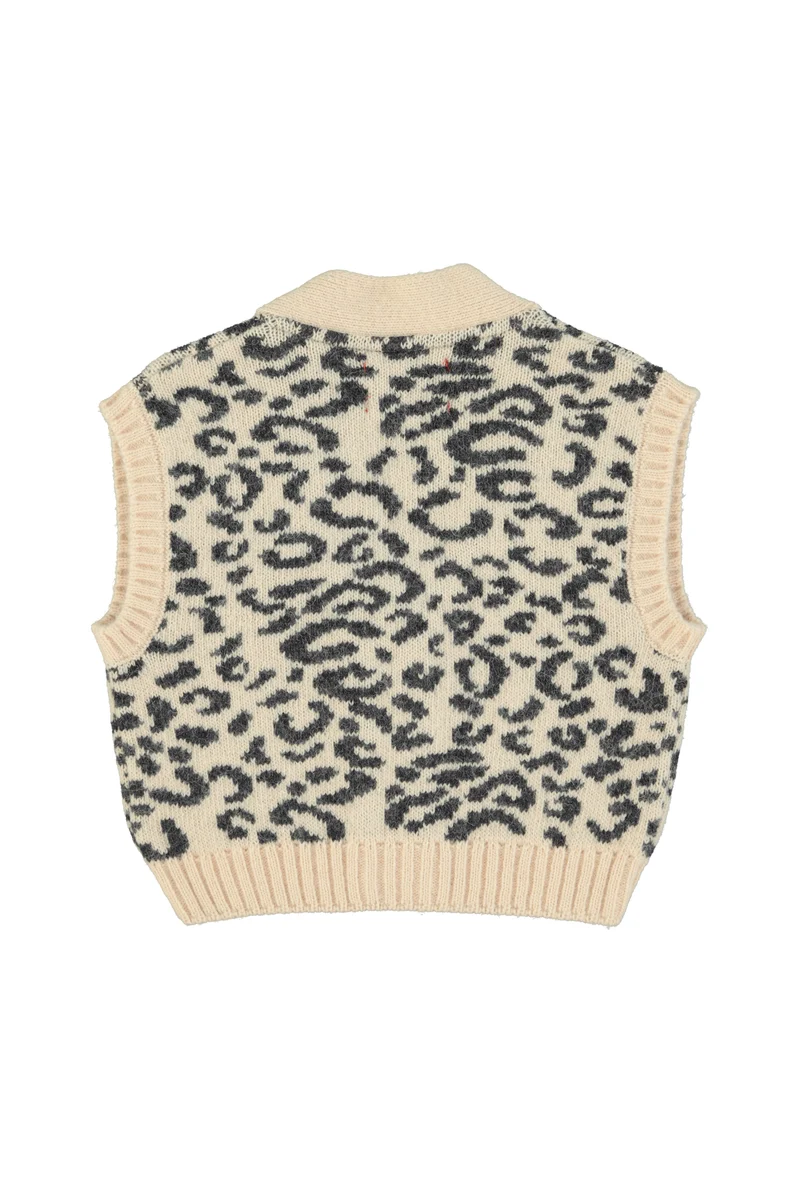 Knitted waistcoat black animal print