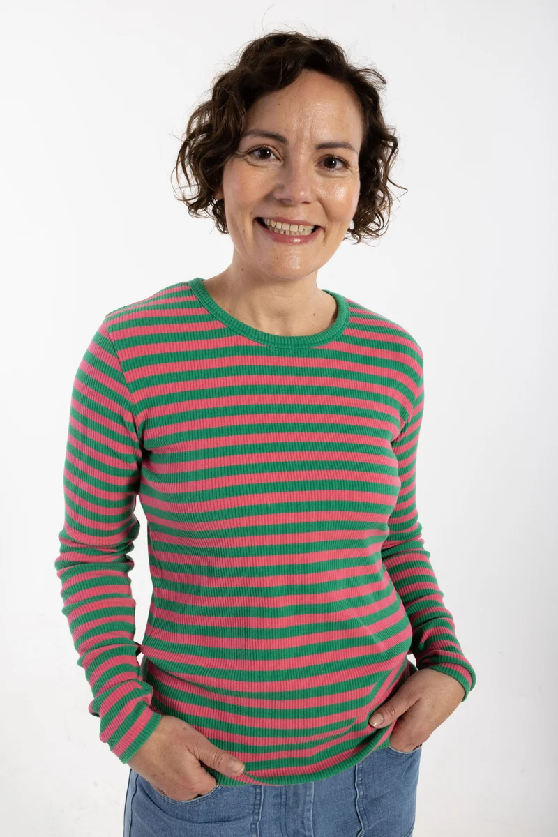 ESS - Danepartner LS Ribbing Tee Soft Cherry/Green