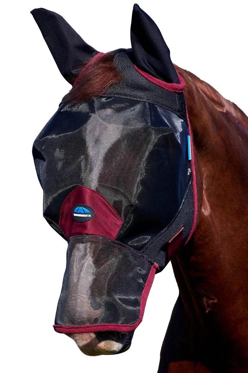 Comfitec Fine Mesh Fliegenmaske mit Ohren und Nase Black/Burgundy L