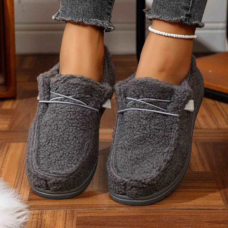Damen Kuschelige Sherpa-Slipper mit flexibler Gummiaußensohle Drune