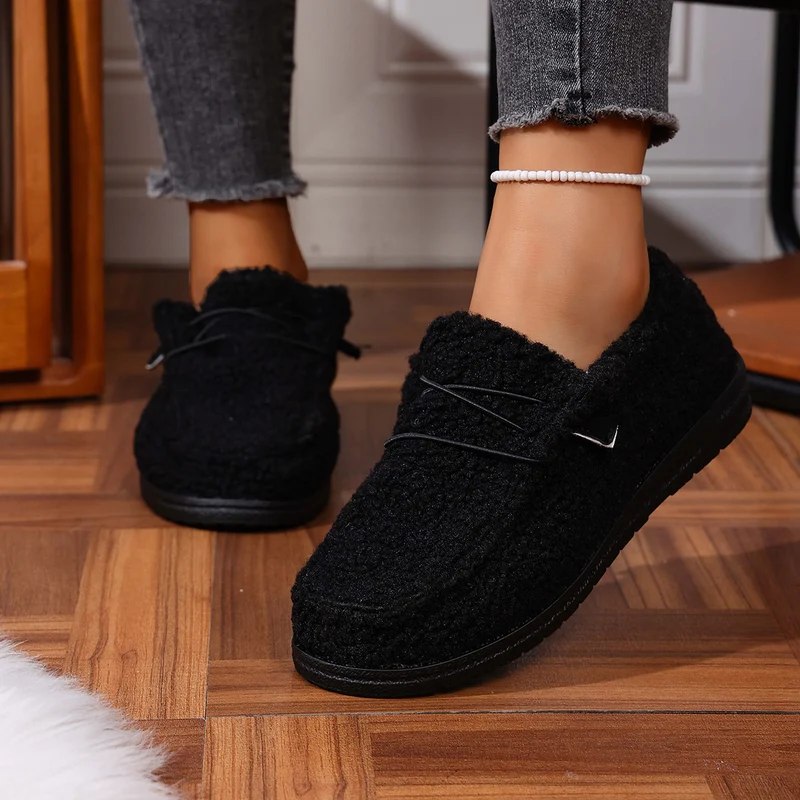 Damen Kuschelige Sherpa-Slipper mit flexibler Gummiaußensohle Drune