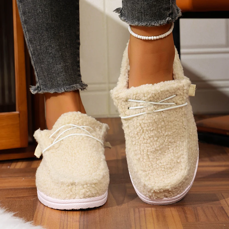 Damen Kuschelige Sherpa-Slipper mit flexibler Gummiaußensohle Drune