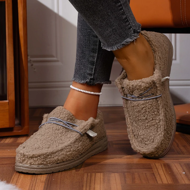 Damen Kuschelige Sherpa-Slipper mit flexibler Gummiaußensohle Drune