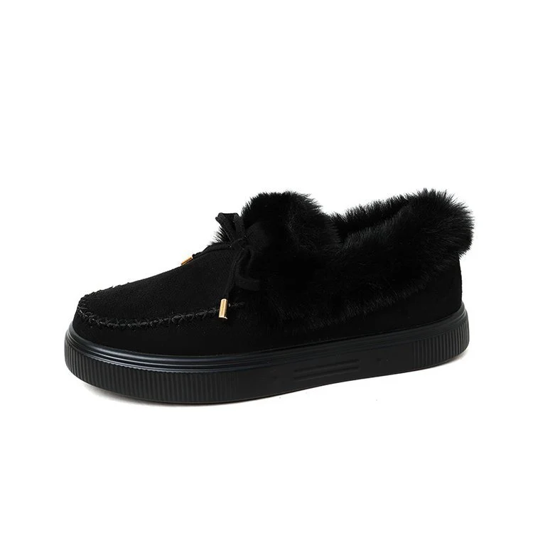 Damen Kuschel‑Mokassin‑Slipper mit hochfloriger Fellmanschette, dekorativer Steppnaht und leichtem Plateau‑Sohlenprofil Drune