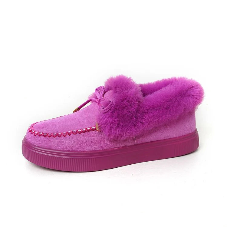 Damen Kuschel‑Mokassin‑Slipper mit hochfloriger Fellmanschette, dekorativer Steppnaht und leichtem Plateau‑Sohlenprofil Drune