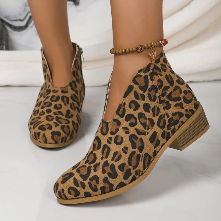 Damen Kurzschaft‑Stiefelette aus Veloursimitat mit V‑Ausschnitt und niedrigem Holzabsatz Drune