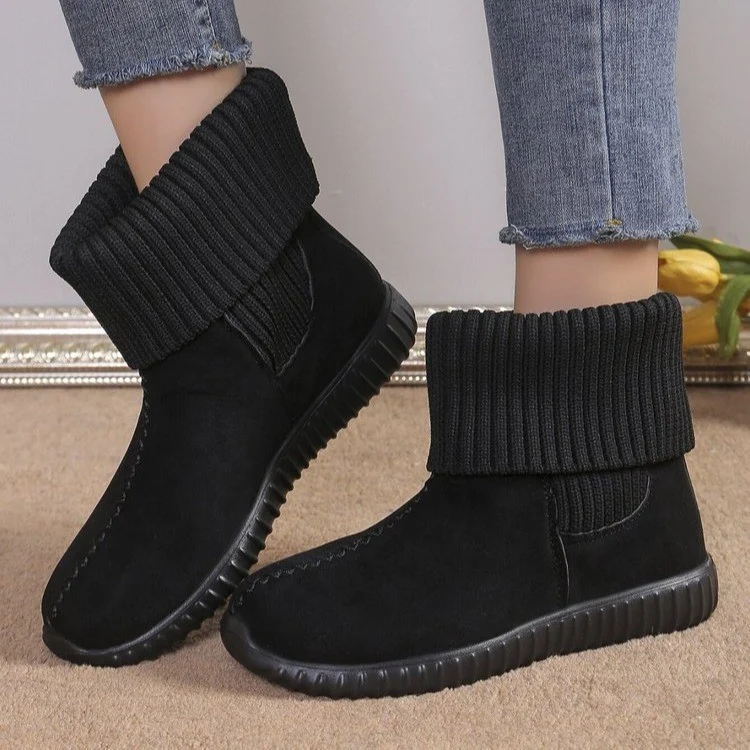 Damen Komfort-Ankleboots im Mokassin‑Style mit Umschlag-Strickkragen Drune