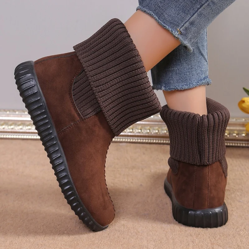 Damen Komfort-Ankleboots im Mokassin‑Style mit Umschlag-Strickkragen Drune