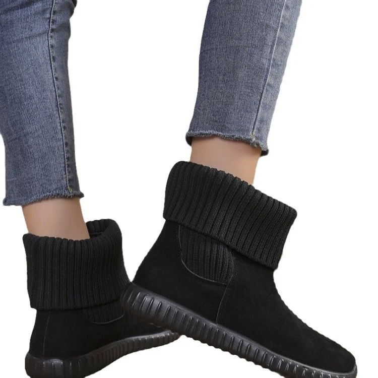 Damen Komfort-Ankleboots im Mokassin‑Style mit Umschlag-Strickkragen Drune