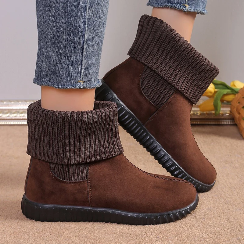 Damen Komfort-Ankleboots im Mokassin‑Style mit Umschlag-Strickkragen Drune