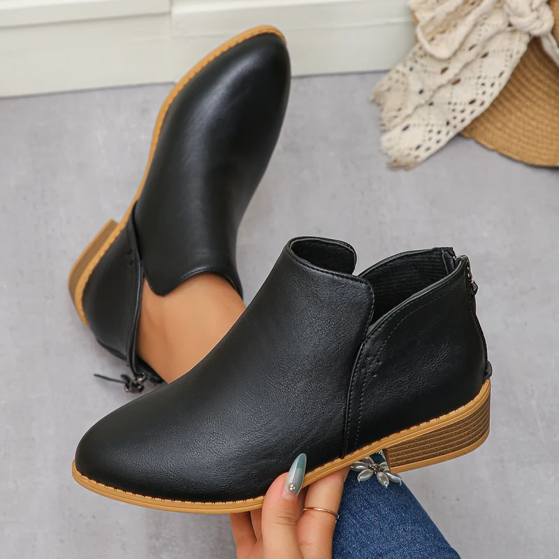 Damen Knöchelstiefel aus Veloursoptik mit niedrigem Blockabsatz und Rückreißverschluss Drune