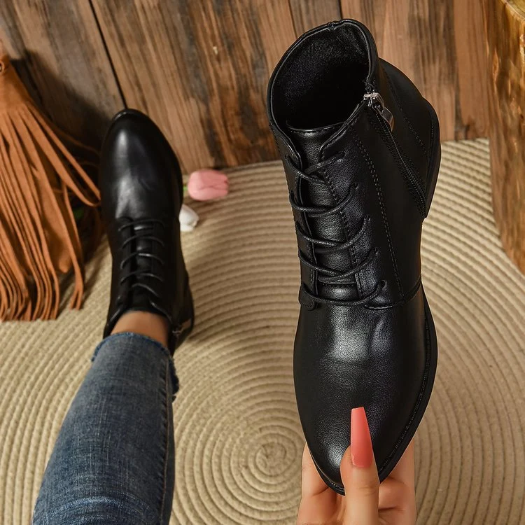 Damen Knöchelhohe Schnür‑Stiefeletten mit seitlichem Reißverschluss und niedrigem Blockabsatz Drune