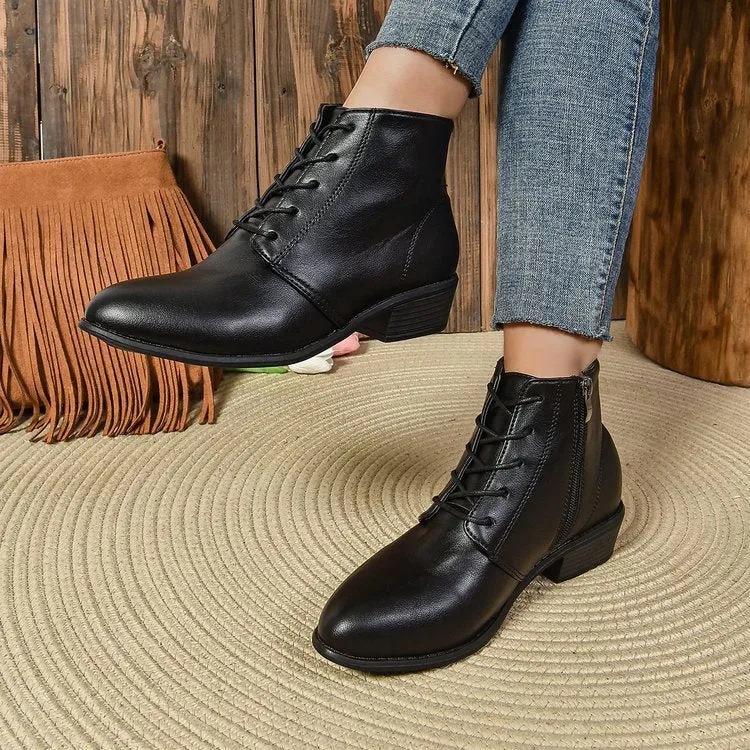 Damen Knöchelhohe Schnür‑Stiefeletten mit seitlichem Reißverschluss und niedrigem Blockabsatz Drune