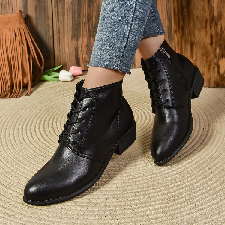 Damen Knöchelhohe Schnür‑Stiefeletten mit seitlichem Reißverschluss und niedrigem Blockabsatz Drune