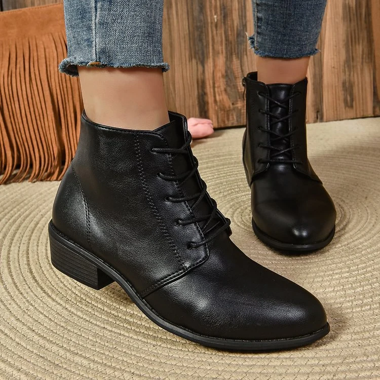 Damen Knöchelhohe Schnür‑Stiefeletten mit seitlichem Reißverschluss und niedrigem Blockabsatz Drune