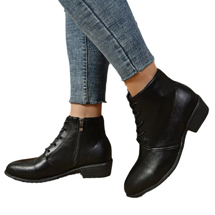 Damen Knöchelhohe Schnür‑Stiefeletten mit seitlichem Reißverschluss und niedrigem Blockabsatz Drune