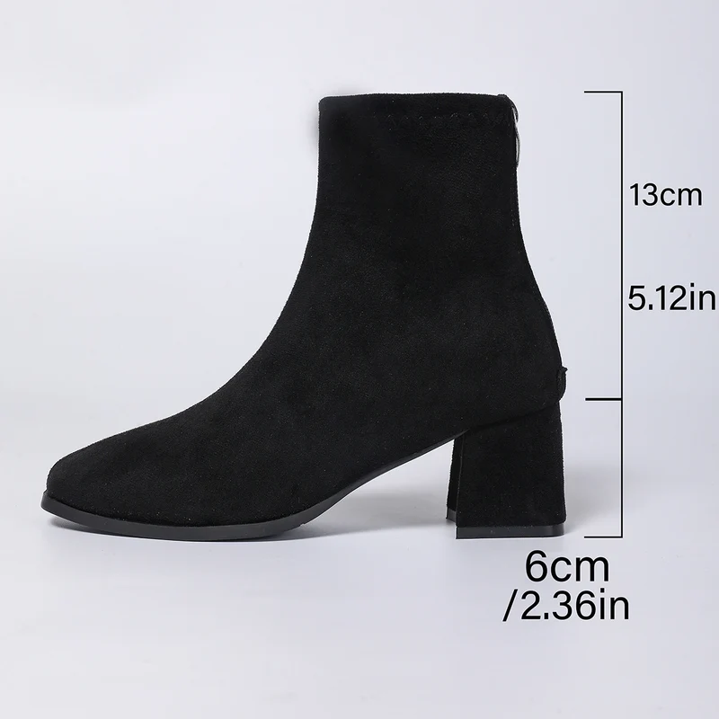 Damen Knöchelhohe Samtvelours‑Stiefelette mit mittelhohem Blockabsatz und schlanker Spitze Drune