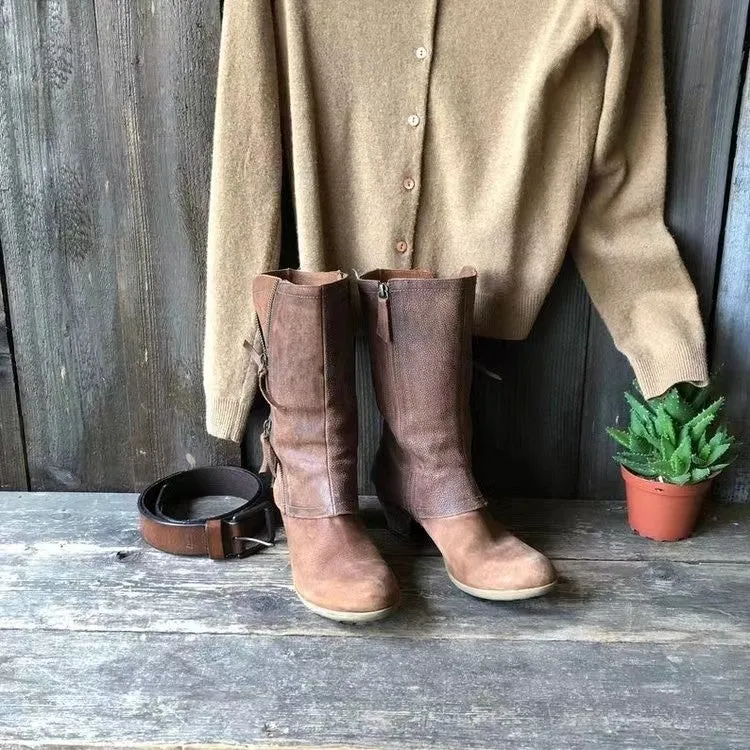 Damen Knöchel- bis wadenhohe Reißverschluss-Stiefel mit dekorativem Metallreißverschluss und niedrigem Blockabsatz Drune