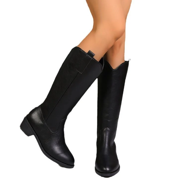 Damen Kniehohe Western‑Stiefel mit mittlerem Blockabsatz und seitlichem Reißverschluss Drune