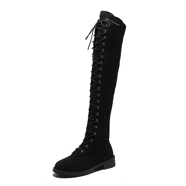 Damen Kniehohe Schnürstiefel mit durchgehender Schnürung aus Veloursimitat und rutschfester Profilsohle Drune