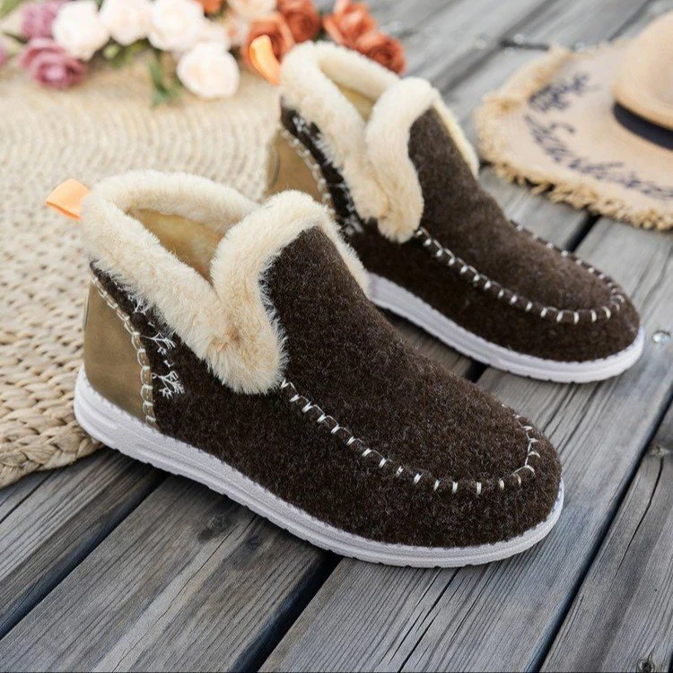 Damen Gefütterte Wolloptik‑Mokassinboots mit Kunstfellkragen und flexibler Gummisohle Drune