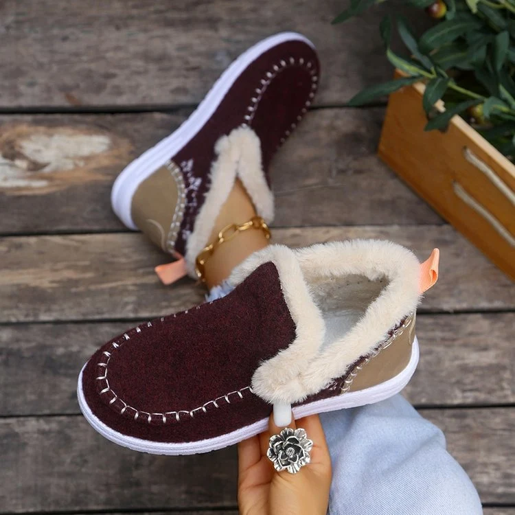 Damen Gefütterte Wolloptik‑Mokassinboots mit Kunstfellkragen und flexibler Gummisohle Drune