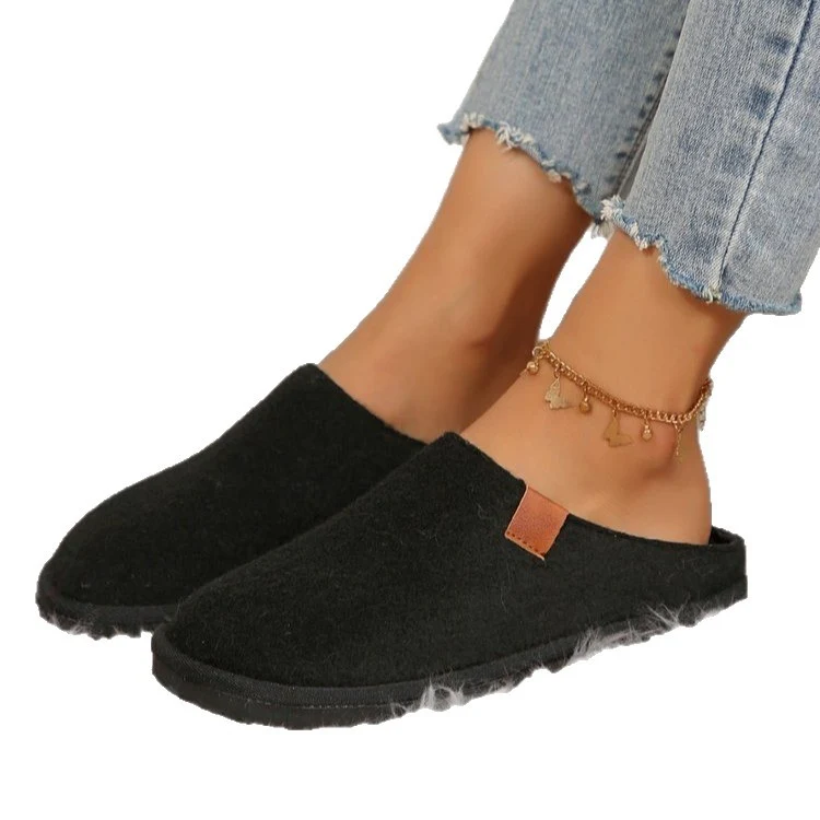 Damen Gefütterte Wolloptik-Hausschuh-Mules mit Teddyfutter und rutschfester Laufsohle Drune