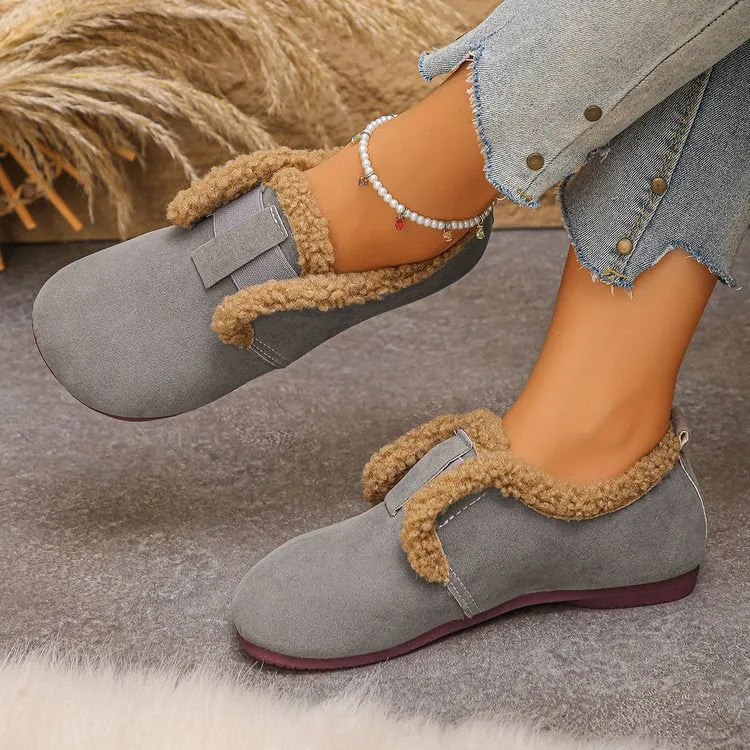 Damen Gefütterte Velours‑Slipper mit Teddybesatz und flexibler Gummisohle Drune