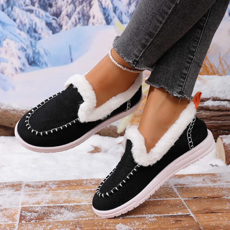 Damen Gefütterte Slip-On Mokassin‑Hausschuhe mit Teddyfutter, handgestepptem Vorderblatt und profilierter Gummisohle Drune