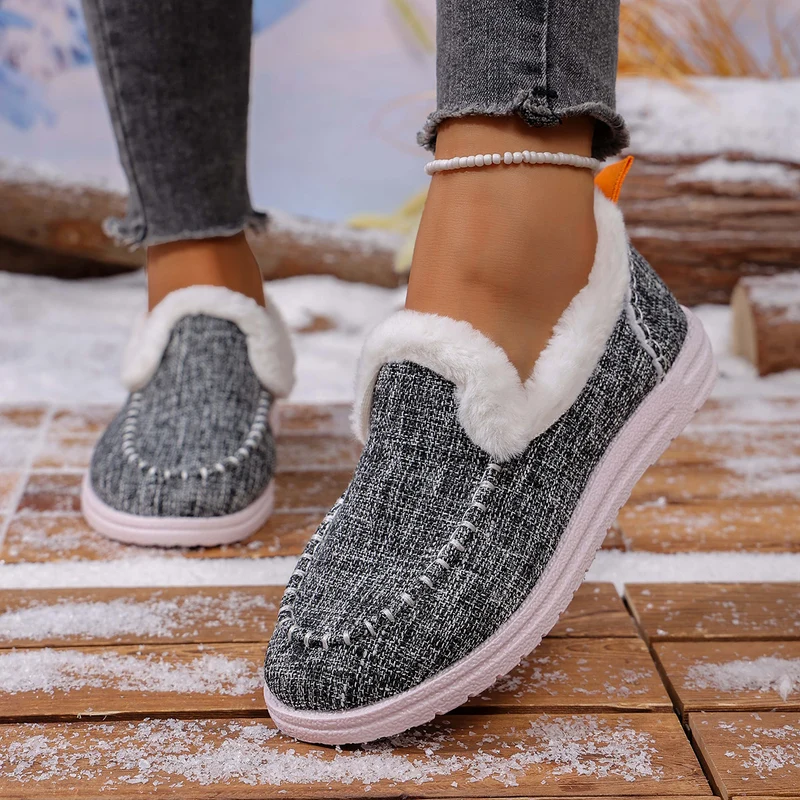 Damen Gefütterte Slip-On Mokassin‑Hausschuhe mit Teddyfutter, handgestepptem Vorderblatt und profilierter Gummisohle Drune