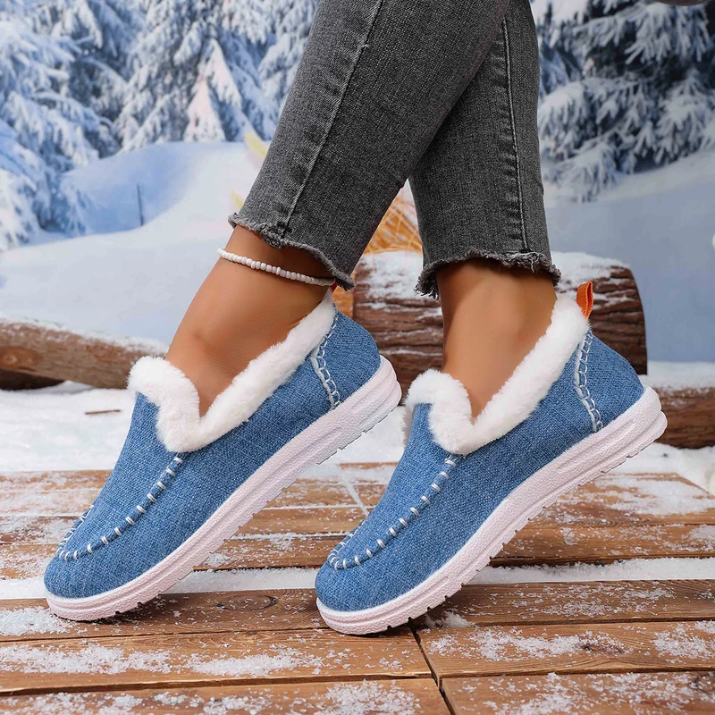 Damen Gefütterte Slip-On Mokassin‑Hausschuhe mit Teddyfutter, handgestepptem Vorderblatt und profilierter Gummisohle Drune