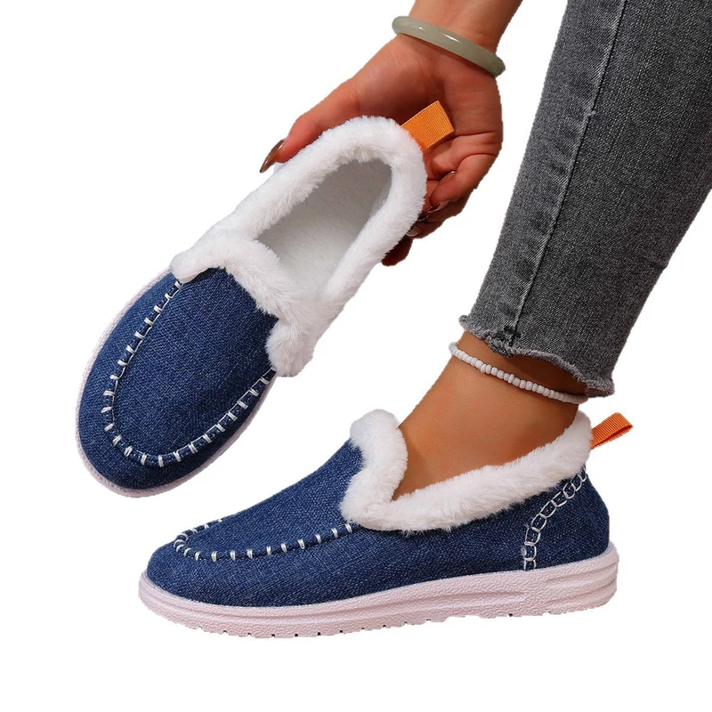 Damen Gefütterte Slip-On Mokassin‑Hausschuhe mit Teddyfutter, handgestepptem Vorderblatt und profilierter Gummisohle Drune