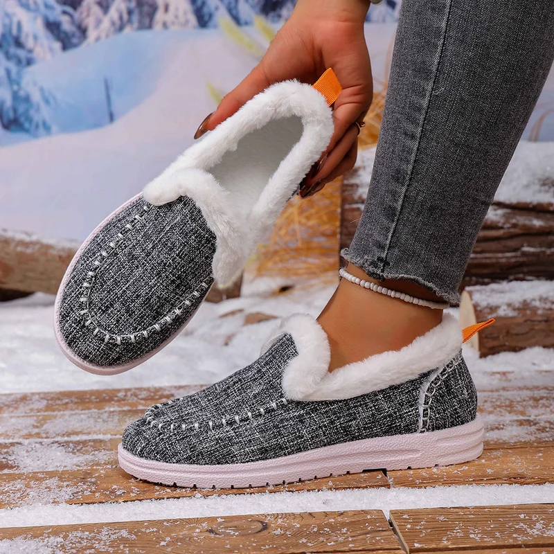 Damen Gefütterte Slip-On Mokassin‑Hausschuhe mit Teddyfutter, handgestepptem Vorderblatt und profilierter Gummisohle Drune