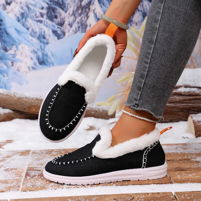 Damen Gefütterte Slip-On Mokassin‑Hausschuhe mit Teddyfutter, handgestepptem Vorderblatt und profilierter Gummisohle Drune
