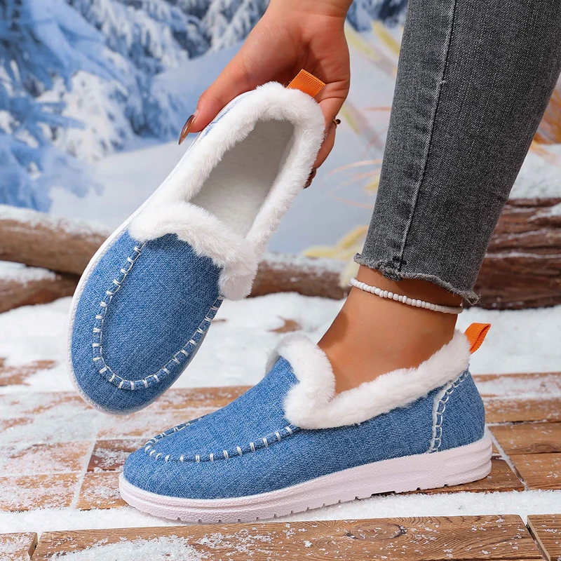 Damen Gefütterte Slip-On Mokassin‑Hausschuhe mit Teddyfutter, handgestepptem Vorderblatt und profilierter Gummisohle Drune