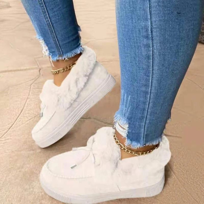 Damen Gefütterte Plateau‑Mokassin‑Sneaker mit Kunstfellkragen und dämpfender Plateausohle Drune