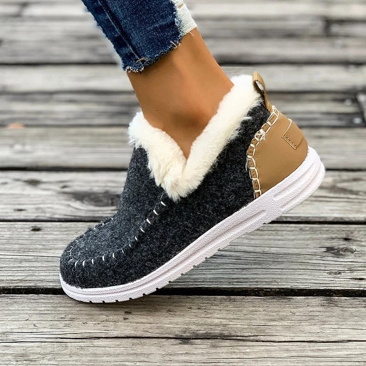 Damen Gefütterte Moccasin‑Sneaker in Wolloptik mit Teddyfutter und Ziernaht Drune