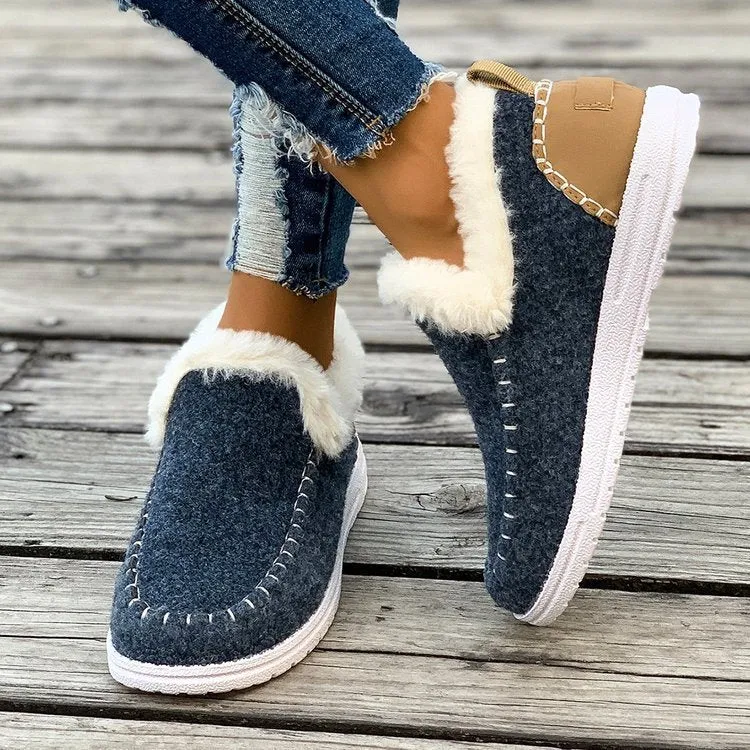 Damen Gefütterte Moccasin‑Sneaker in Wolloptik mit Teddyfutter und Ziernaht Drune