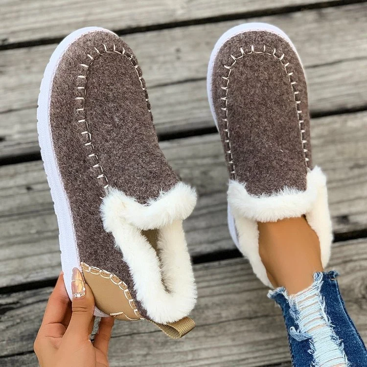 Damen Gefütterte Moccasin‑Sneaker in Wolloptik mit Teddyfutter und Ziernaht Drune