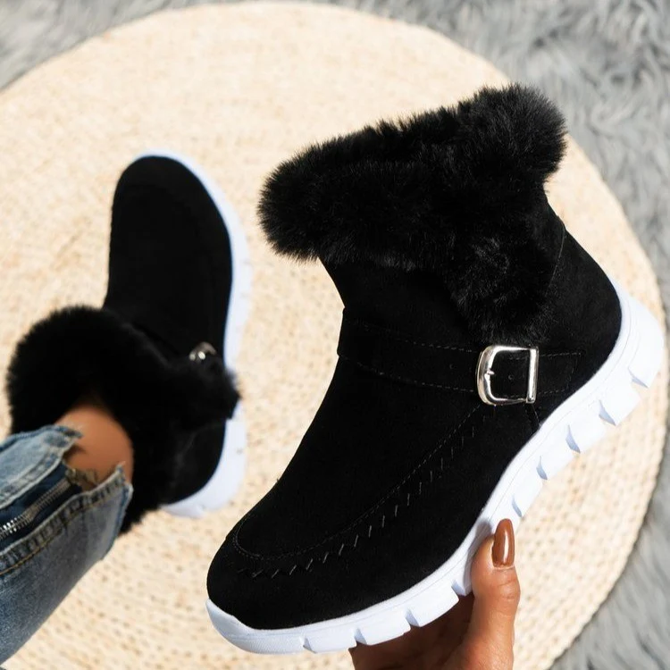 Damen Gefütterte kurze Suede‑Stiefeletten mit Kunstfellkragen, seitlichem Reißverschluss und sportlicher Profilsohle Drune