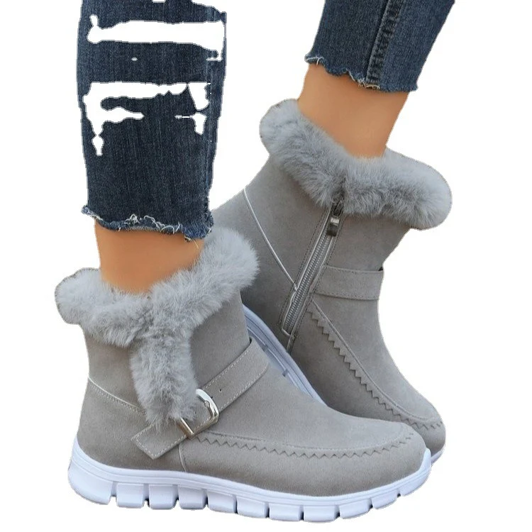 Damen Gefütterte kurze Suede‑Stiefeletten mit Kunstfellkragen, seitlichem Reißverschluss und sportlicher Profilsohle Drune