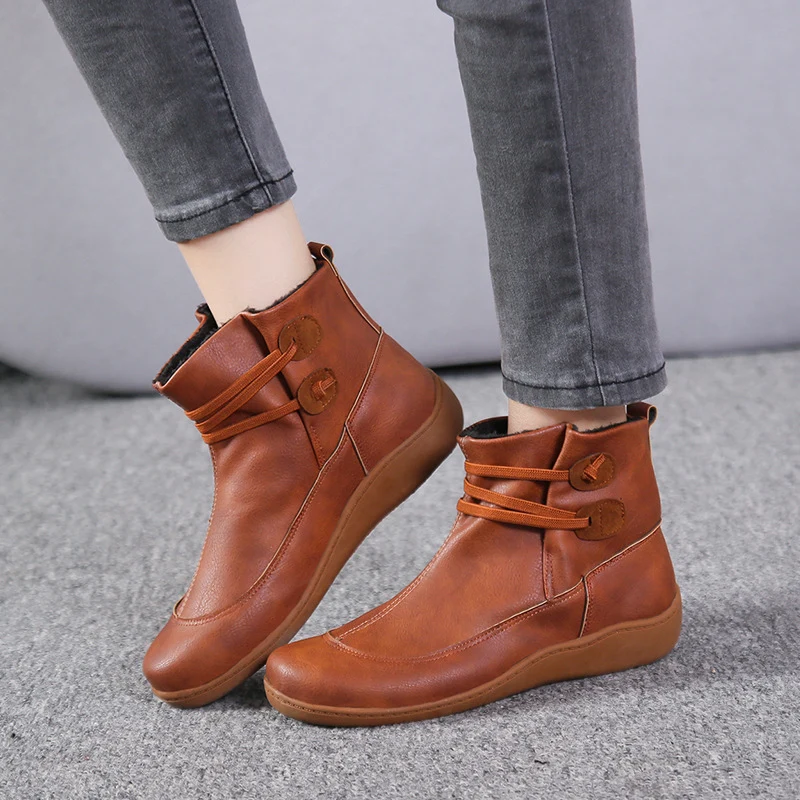 Damen Gefütterte Komfort-Ankleboots mit elastischer Schnürung und gedämpfter Gummisohle Drune