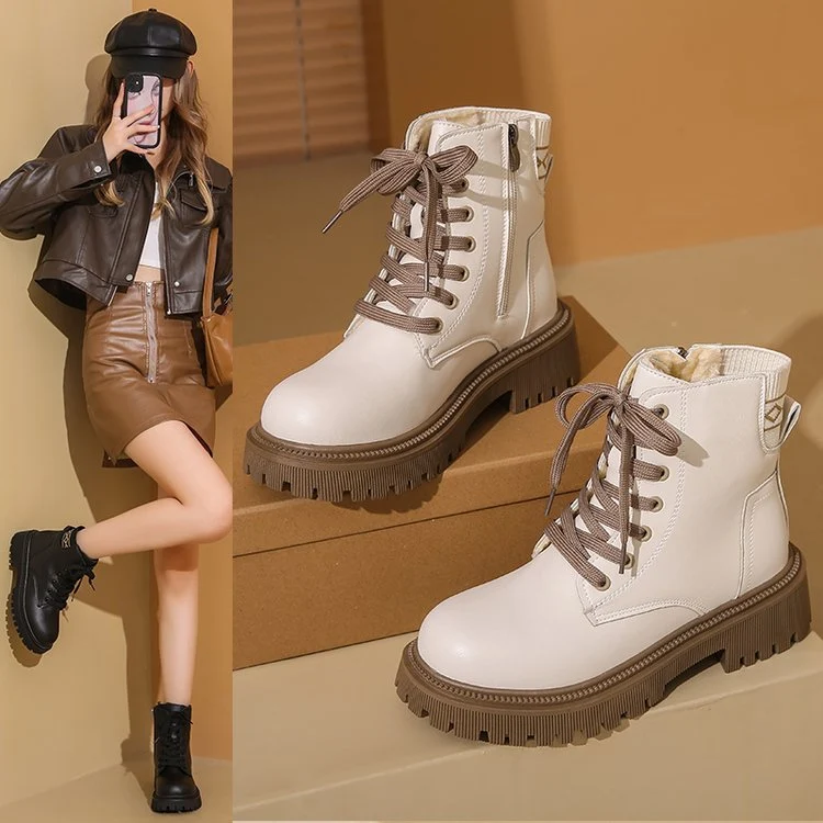 Damen Gefütterte Chunky-Lug-Ankleboots mit Schnürung und profilierter Gummisohle Drune